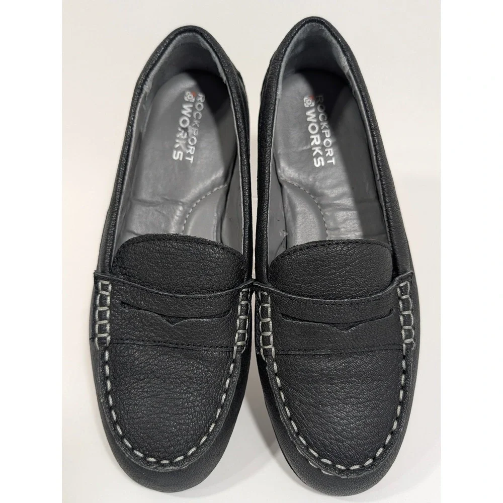 Rockport Works RK600 Penny Loafer 6.5M Black Leather Slip Resistant Safety Shoe